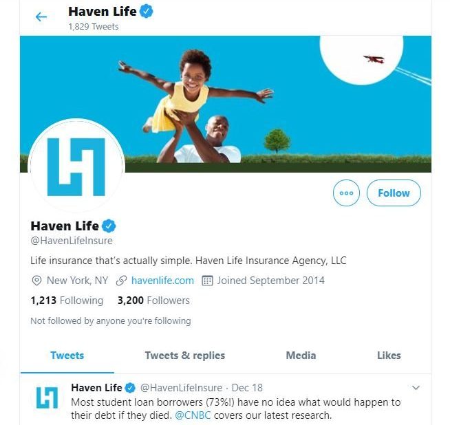 Haven Life's Twitter page