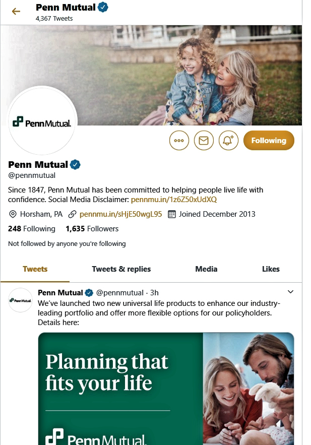 Penn Mutual life insurance twitter feed