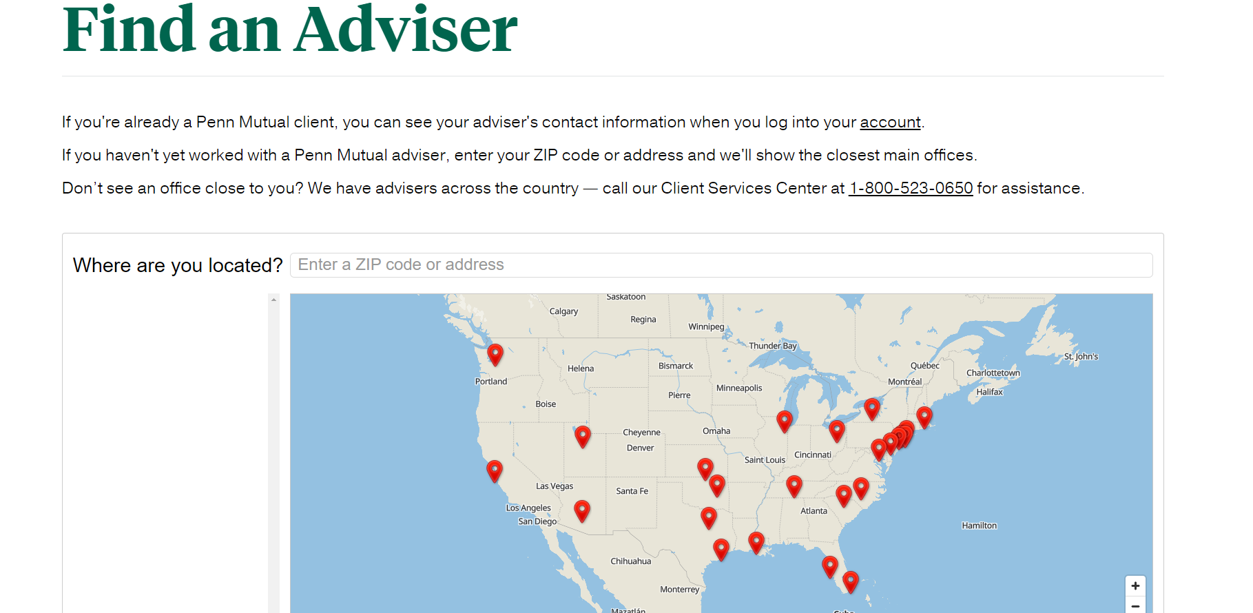 Penn Mutual life insurance website Find an advisor page