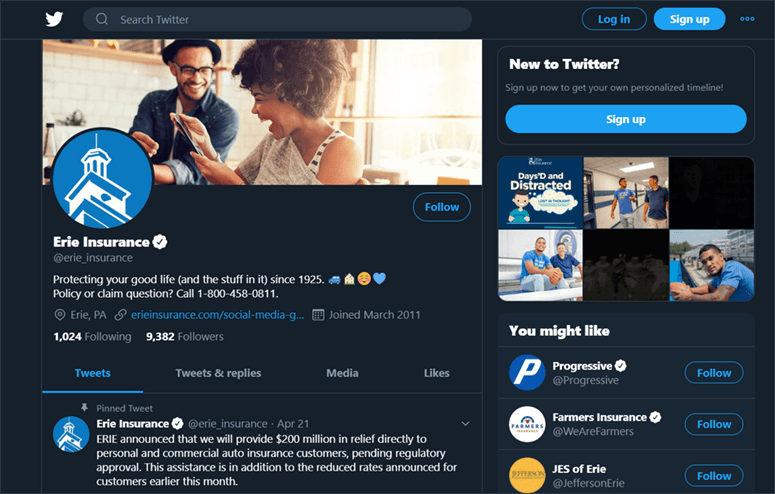 Erie Insurance Twitter Page